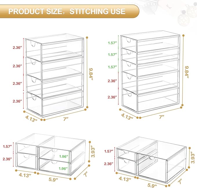 caktraie Makeup Organizer Storage With 16 Drawers, 4 Pcs Desktop Office Supplies, Desk Organizers, Clear Accessories, Dustproof Storage Drawer and for Make Up, Jewelry, Pen, Stationary - Image 2