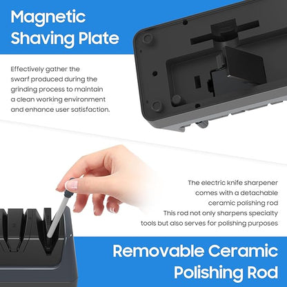 5-in-1 Electric Knife Sharpener for Kitchen Knives, with 100% Diamond Abrasives, 3 Adjustable Speeds, Quickly Sharpening for Straight/Serrated/Kitchen Knives, Scissors - Image 6