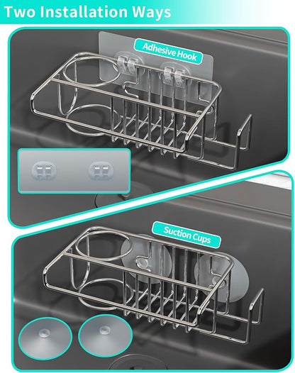 HapiRm Sink Caddy Sponge Holder - No Drill Sponge Caddy for Kitchen, Rustproof and Waterproof Kitchen Sink Organizer - Silver（2-Pack） - Image 3