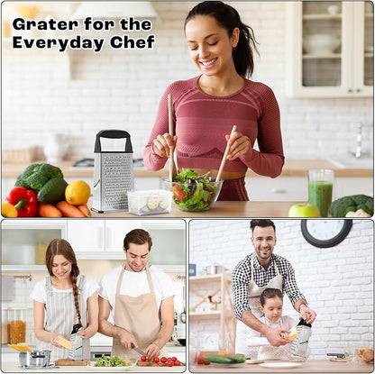 Professional Box Cheese Grater with Container & Handle – Durable Stainless Steel Cheese Shredder for Kitchen, Multi-Sided Food Chopper for Kitchen Use – Black - Image 9