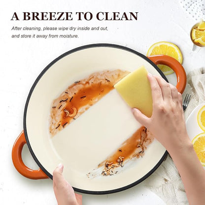 Overmont Enameled Cast Iron Dutch Oven - 7QT Pot with Lid Cookbook & Cotton Potholders - Heavy-Duty Cookware for Braising, Stews, Roasting, Sourdough Baking orange - Image 4