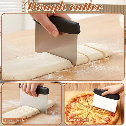 10 Pcs Stainless Steel Pastry Biscuit Cutter Set Include 3 Cup Flour Sifter Biscuit Cutter Pastry Scraper Dough Scraper Silicone Baking Mat Fine Mesh Strainer for Cooking Cookies Donuts Cake - Image 5