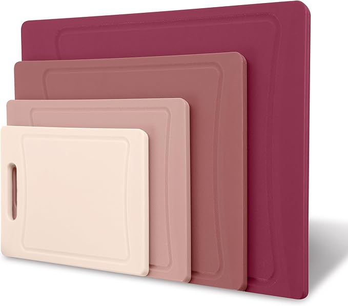 COOK WITH COLOR Non-Slip Cutting Board Set – Kitchen Essentials with Easy Grip Handle for Meat, Veggies, and Fruits, 4 Cutting Boards, Rose - Image 8