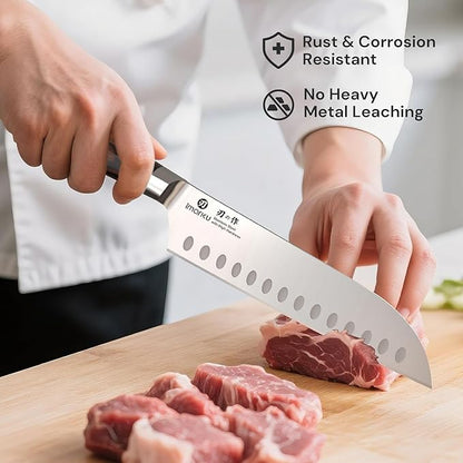 imarku Japanese Santoku Knife 7 Inch, Ultra Sharp Chef Knife, Professional Grade Powder High Carbon Steel Forged Kitchen Knife, PakkaWood Ergonomic Handle, Gifts for Women and Men - Image 7