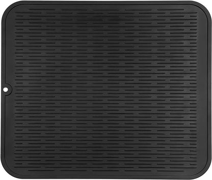 MicoYang Silicone Dish Drying Mat for Multiple Usage,Easy clean,Eco-friendly,Heat-resistant Silicone Mat for Kitchen Counter or Sink,Refrigerator or Drawer Liner Black 2XL 24 inches x 18 inches by MicoYang