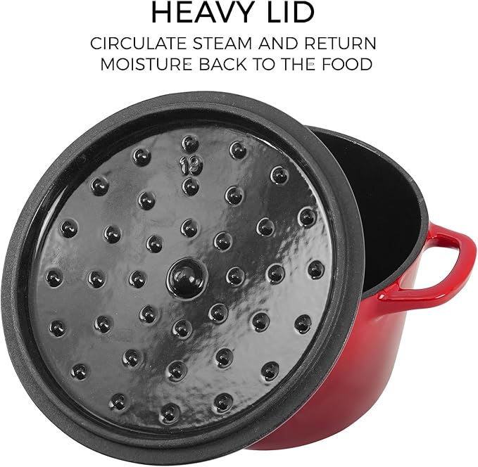 Flavehc Dutch Oven Pot with Lid 1.8 qt Cast Iron Dutch Oven for Bread Baking Red Enameled Cast Iron Rice Pot with Handels - Image 3
