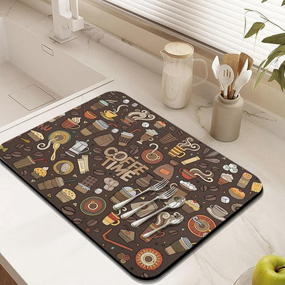 Coffee Bar Mat Accessories for Countertop Super Absorbent Anti-Slip Silicone Dish Drying Mats Kitchen Counter Draining Pad Decor Gift Fit Maker Pot Espresso Machine 24inx18in, (DS)