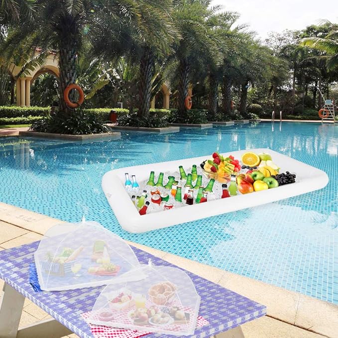1PCS Inflatable Serving Bars and 3PCS Mesh Food Umbrella Covers Tent for Outdoor,Keep Salads Beverages Ice Cold - For Parties Indoor & Outdoor BBQ, Picnic Pool Party Supplies Luau Cooler - Image 5