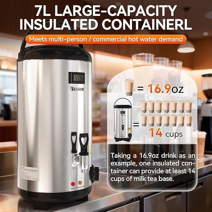 Electric Insulated Beverage Dispenser with Stand 2 Gallon Hot & Cold Drink Dispenser 86-230℉ Adjustable Temperature Real-Time Temperature Display for Tea and Coffee (Silver) - Image 2