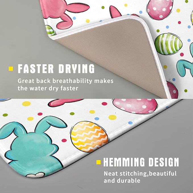 Easter Dish Drying Mat for Kitchen Counter Colorful Bunny Holiday Microfiber Absorbent Dish Draining Reusable Washable Foldable 16"x18" - Image 3