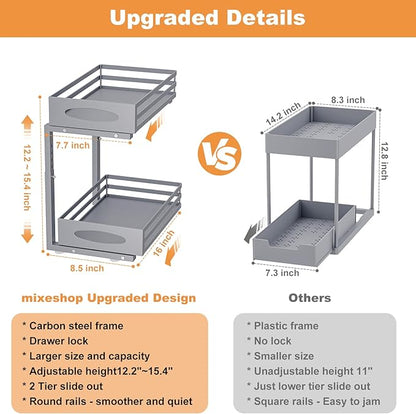 Under Sink Organizer, 2 Tier Under Sink Organizers and Storage, Adjustable Height, Slide out Metal Cabinet Organizers, Pull out Cabinet Storage Drawer Shelf for Kitchen Bathroom (Gray, 1 Pack) - Image 5