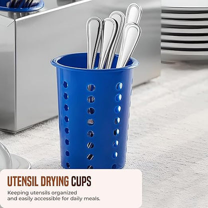 OCS Parts Perforated Utensil Drying Cups | Blue | Set of 3 | Plastic Flatware Holder Cylinders for Kitchen Counter Organization - Image 3