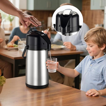 PARACITY Upgraded Airpot Coffee Carafe with Double Pump, Stainless Steel Drink Dispenser for Hot/Cold Beverage with Lazy Susan Base, Coffee Termos Para Cafe for Hot Cocoa for Parties