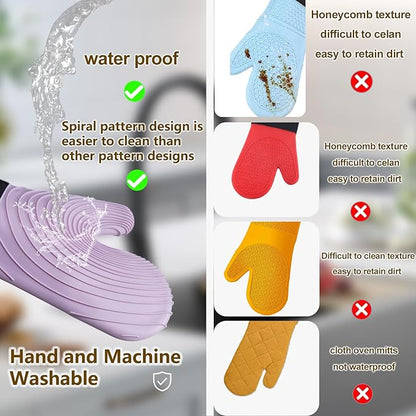 Silicone Oven Mitts-13.6 in Extended Oven Mitts Heat Resistant 500F, Oven Gloves with Soft Liner Good Grippy BPA-Free Easy to Clean Flexible-Oven Mits Set for Cooking Baking Grilling BBQ - Image 2