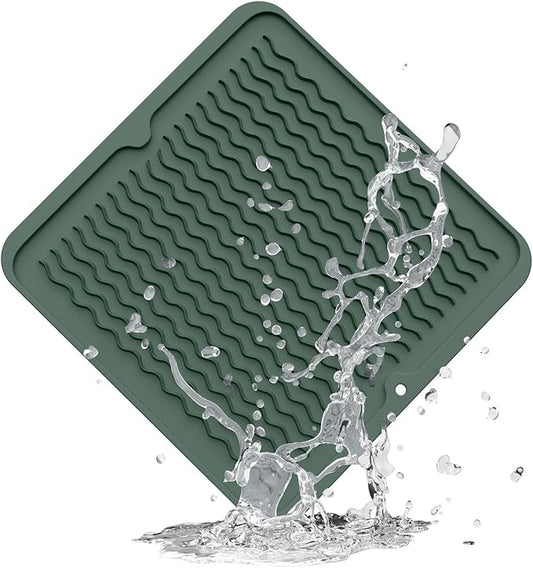 ZLR Silicone Dish Drying Mat 12" x 12" Square - Small Heat Resistant Trivet & Countertop Protector for Air Fryer, Coffee Maker - Waterproof Kitchen Drain Pad for Cups, Fruit (Dark Green) by ZLR