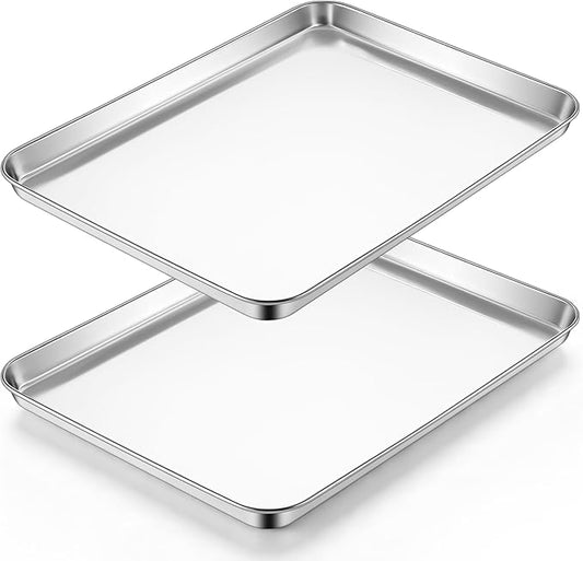 LIANYU 2 Pack Cookie Sheets for Baking, Stainless Steel Baking Tray Pan, 16x12 Inch Jelly Roll Pan for Oven, Healthy Metal Tray for Home Bakery Hotel Restaurant, Heavy Duty & Dishwasher Safe by LIANYU