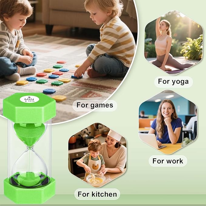 Hourglass 3 Minute Sand Timer, Green Plastic Sand Clock 3 Min, Colorful Hour Glass Sandglass for Classroom Gmaes Home Office Decor (Green)