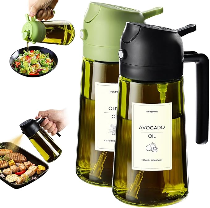 TrendPlain - Original 16oz/470ml Olive Oil Dispenser Bottle for Kitchen Gadgets and Air Fryer Accessories - Olive Oil Sprayer for Cooking w/Stickers - Black&Green by TrendPlain