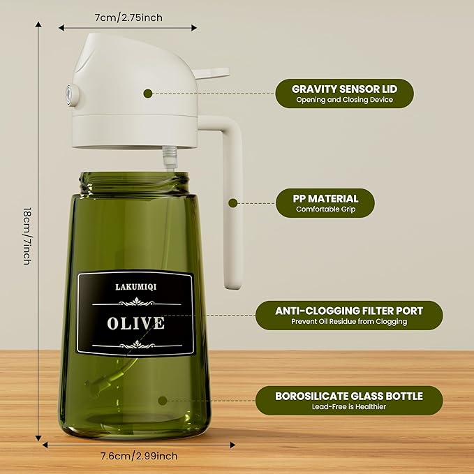 LAKUMIQI 2 in 1 Oil Sprayer for Cooking, 16oz Olive Oil Dispenser Bottle for Kitchen, Food Grade Light-Blocking Leak Proof Glass Spray Bottle for Salad, Air Fryer, BBQ - Image 7