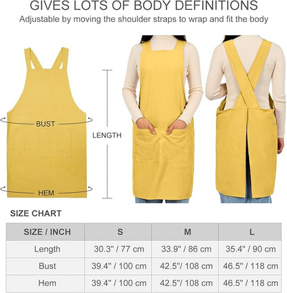 ELEZAY Aprons for Women with Pockets Plus Size Comfort Cross Back No Tie Cotton Linen Apron Pinafore
