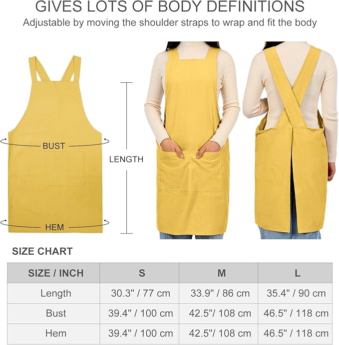 ELEZAY Aprons for Women with Pockets Plus Size Comfort Cross Back No Tie Cotton Linen Apron Pinafore