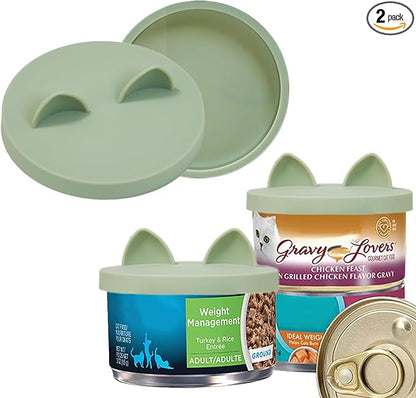 OHMO 2 Pack Cat Food Can Lids, Small Size (3 oz) Silicone Pet Food Can Lids Covers for 3 oz Cat Food Cans, Light Green