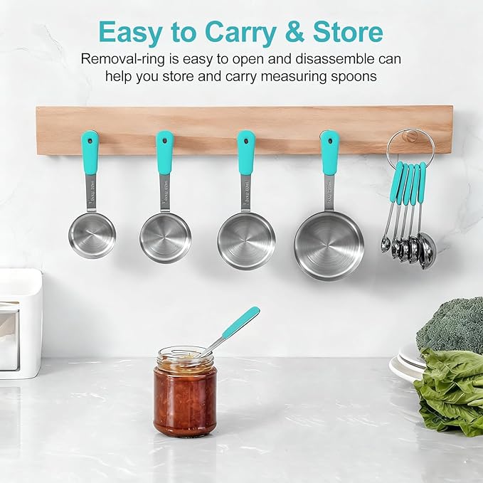 Bopei Measuring Cups and Spoons Set Stainless Steel 10 Piece for Cooking and Baking (5 Cups + 5 Spoons, Aqua Sky Handle) - Image 5