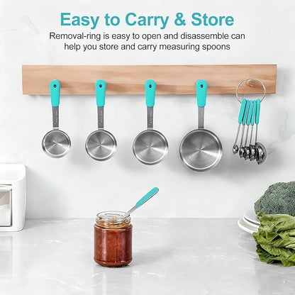 Bopei Measuring Cups and Spoons Set Stainless Steel 10 Piece for Cooking and Baking (5 Cups + 5 Spoons, Aqua Sky Handle) - Image 5