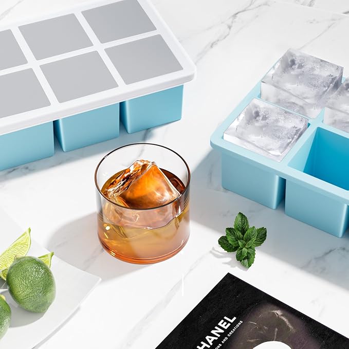 Large Ice Cube Tray for Whiskey: FDDBI Silicone Ice Cube Trays with Lid - 2Pack Big Square Old Fashioned Ice Cube Maker for Cocktail - 2inch Huge Cubed Ice Trays for Whisky - Image 6