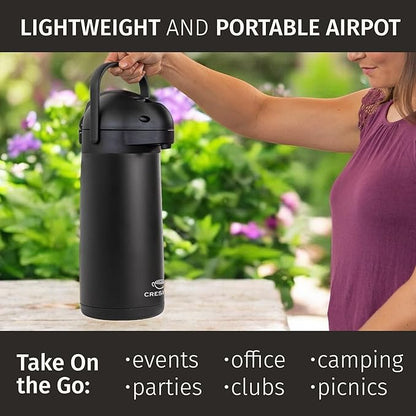 Airpot Coffee Dispenser With Pump, Black - 12 Hours Hot Water Dispenser with Pump, 36 Hours Cold - Coffee Thermal Carafe for Hot Drinks, Tea Flask for Beverages -Large Carafe w/ One-Handed Dispensing - Image 8