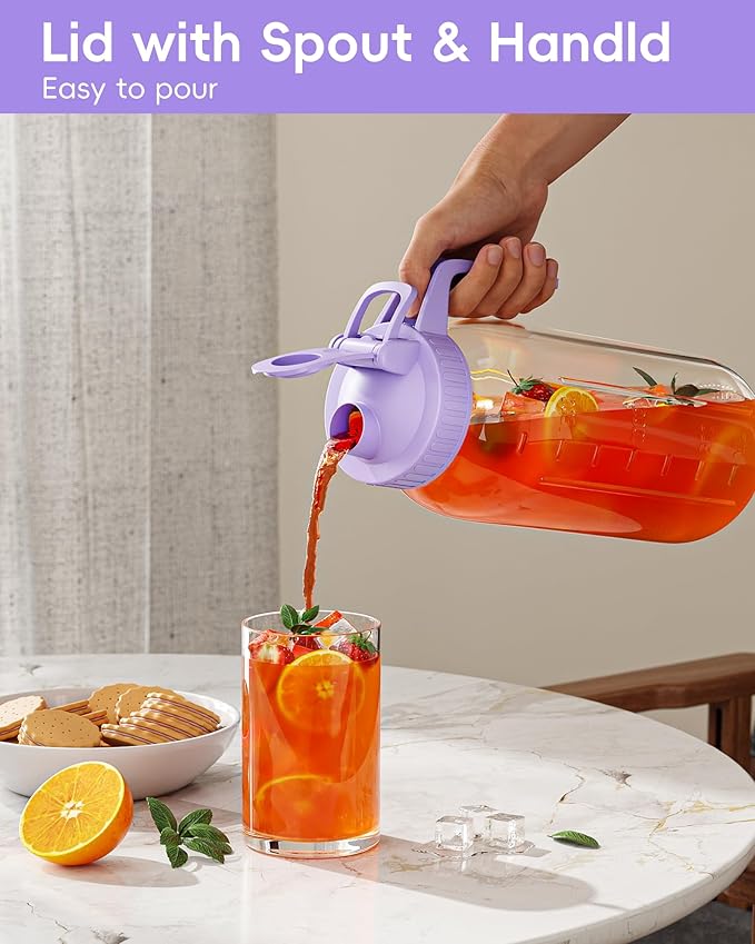 64oz Glass Mason Jar Pitcher with Lid Wide Mouth, 2 Quart Leakproof Glass Water Jug for Juice, Sun Iced Tea, Cold Brew Coffee, Milk Storage, Purple - Image 5