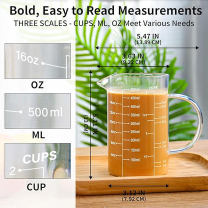77L 5 Pack Glass Measuring Cup Set, [Insulated handle, V-Shaped Spout], High Borosilicate Liquid Glass Measure Cup for Kitchen, Easy To Read, Dishwasher, Freezer, and Microwave Safe - Image 3