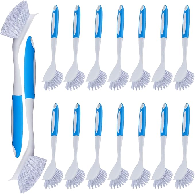 Hsei 20 Pcs Blue Kitchen Scrub Dish Brush Bulk with 11 Inch Anti Slip Handle Cleaning Dish Scrubber with Stiff Bristles Washing Scrub Brushes for Housekeeping for Pots and Pans, Kitchen Sink by Hsei