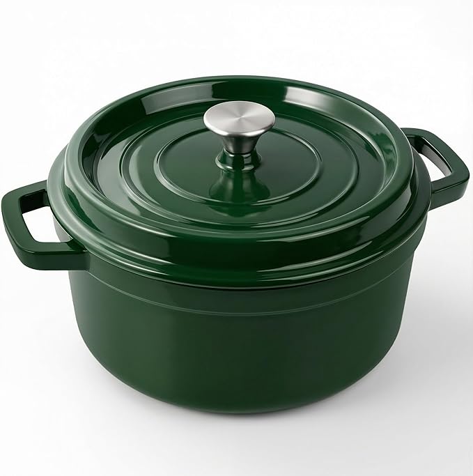 Miereirl 6.5 Quart Enameled Dutch Oven Pot with Lid, Cast Iron Dutch Oven with Dual Handles for Bread Baking, Cooking, Non-stick Enamel Coated Cookware (Green) by Miereirl