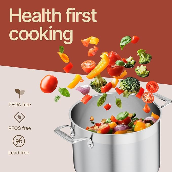 Stainless Steel Stockpot with Lid 8 Quart, Durable 18/8 Stainless Steel, Impact-Bonded Base for Even Heating, Riveted Handles, Oven & All Stove Compatible, Safe Up To 500°F (260°C) - Image 4