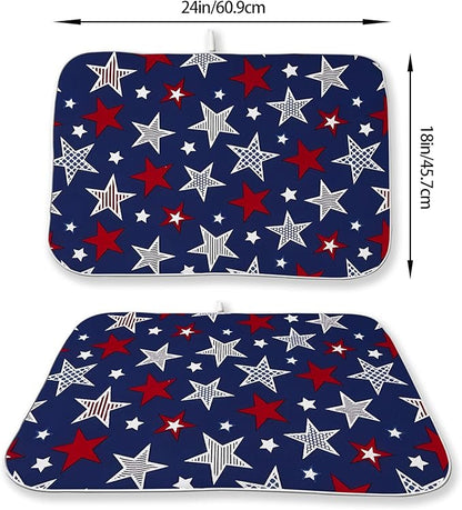 4th of July Dish Drying Mat 18x24 Inch Navy Blue Red Stars Patriotic Decor Drying Mat Independence Day Memorial Day Absorbent Dish Drying Pad Dish Rack Drainer Mats for Kitchen Dining Counter
