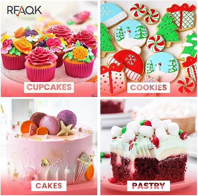 RFAQK 200PCs Cake Decorating Kit with Cake Turntable & Leveler, Baking Supplies Gift Includes 110+1 Piping Bags,55 Icing Tips,2 Frosting Spatulas, Adjustable Scraper, Video Tutorial, Booklet & more - Image 4