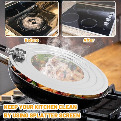 Stainless Steel Splatter Screen for Frying Pan, Collapsible Grease Splatter Guard with Folding Insulated Handle for Fry Pans, Cover Oil Splash from Bacon, Oil or Deep Fryer(SIZE:11.81inch) - Image 6