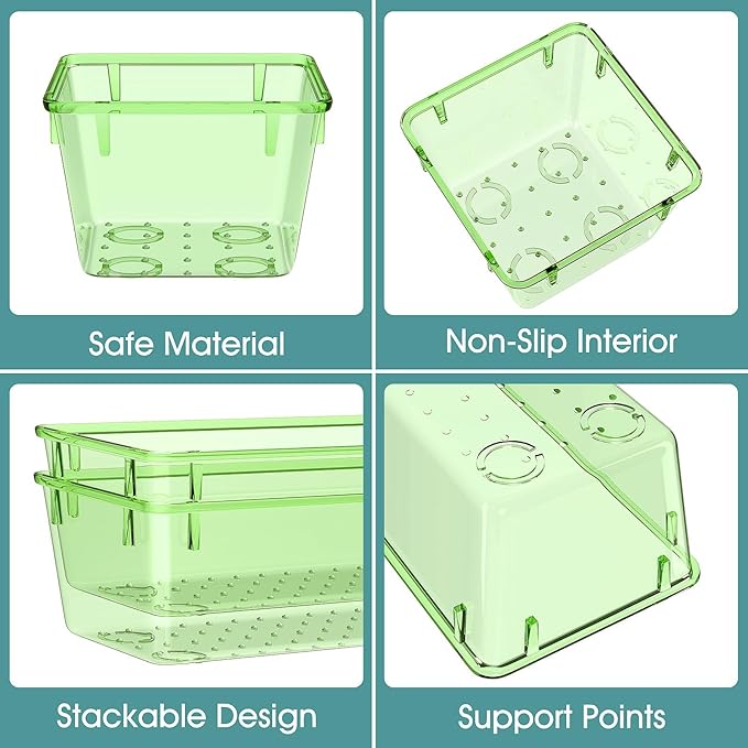WOWBOX 25 PCS Plastic Drawer Organizer Set, 4 Sizes Desk Drawer Divider Organizers and Storage Bins for Makeup, Jewelry, Gadgets for Kitchen, Bedroom, Bathroom, Office, Clear Green - Image 3