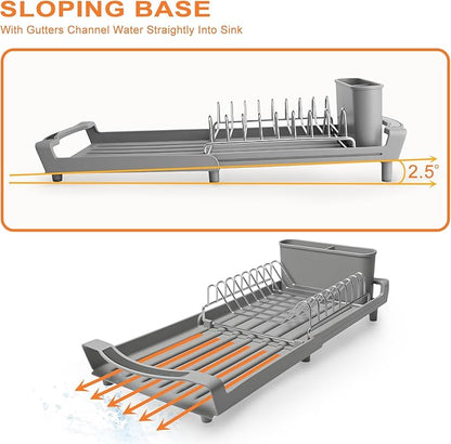 Dish Drying Rack Compact Expandable - A Space-Saving, Stainless Steel, Rust-Resistant Dish Drainer for Kitchen and Apartment Countertops/Sink Cabinets, Extendable from 11.42 to 19.9 inches (Gray) - Image 5