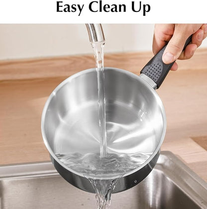 KOCH SYSTEME CS Stainless Steel Sauce Pan with Lid, 1QT & 2QT & 3QT Stainless Steel Saucepan Set with Bakelite Handles, Non Toxic Sauce Pot for Cooking, Induction Compatible & Dishwasher Safe, 6PCS