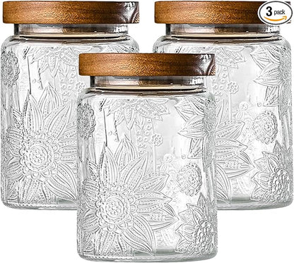 Adodeen 3-Pack 24oz Vintage Glass Jar With Lid, Glass Storage Containers, Airtight Kitchen Storage Containers For Sugar, Coffee, Tea, Spice, Flour, Candy Cookie, Pasta, Cereal by Unknown