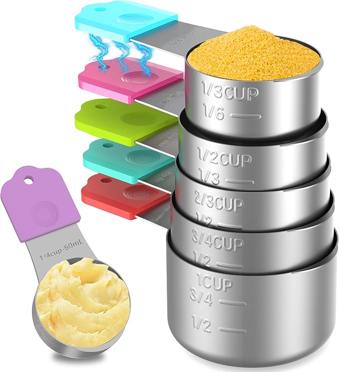 Magnetic Measuring Cups, 6 Stainless Steel Nesting Measuring Cup Set for Measuring Dry or Liquid Ingredients by Minteem-MeasuringCups