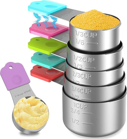 Magnetic Measuring Cups, 6 Stainless Steel Nesting Measuring Cup Set for Measuring Dry or Liquid Ingredients by Minteem-MeasuringCups