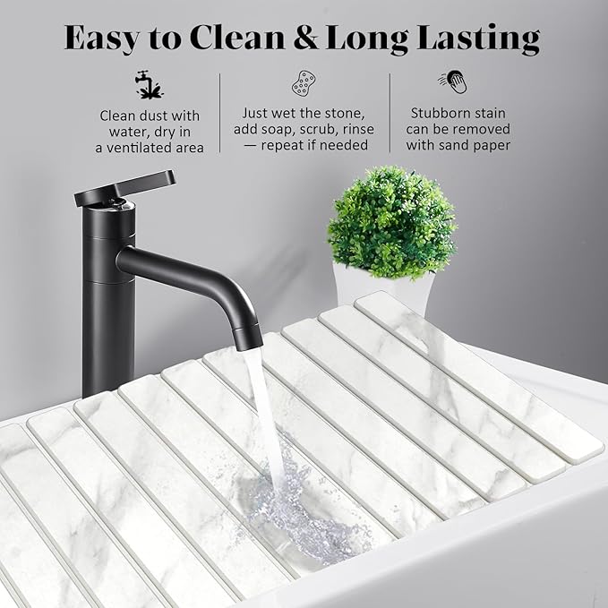 Large Stone Dish Drying Mats for Kitchen Counter, 28"(L)×16"(W) Marble-Pattern, Collapsible Quick Drying Dish Mats, Ultra Absorbent Diatomaceous Earth Mats for Dishes , Match Any Countertop - Image 5