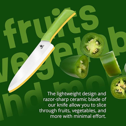 Durable Ceramic Knife for Chopping Vegetables & Fruits, 4” Non-Reactive and Professional Ceramic Chef Knife for Clean Cutting, Rust-Proof Sharp Blade with Ergonomic Handle, Gift-Ready Kitchen Knives