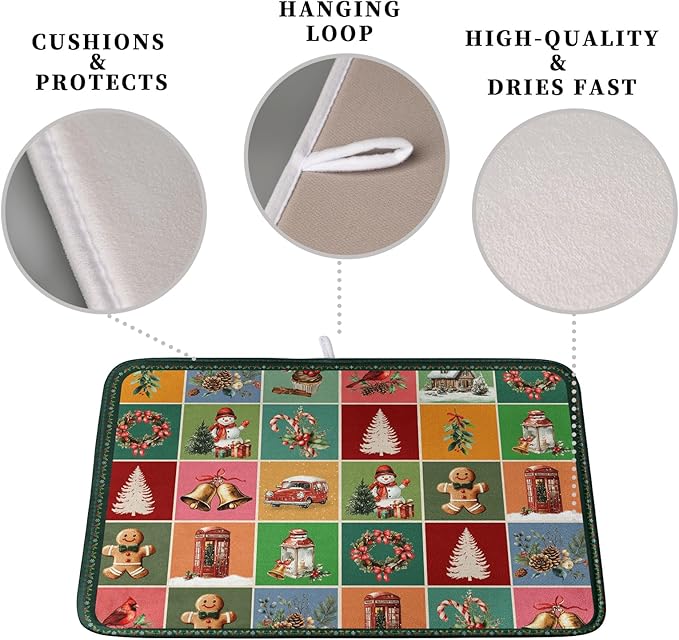 Christmas Dish Drying Mats for Kitchen Counter Cute Xmas Holiday Dish Drainer Pad Microfiber Absorbent Winter Dish Draining Mat Washable Dish Drainer Rack Mat Extra Large 18x24 Inch - Image 3