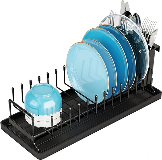 ANTOPY Small Dish Drying Rack - Compact Dish Rack for Kitchen Counter with Silicone Dish Drying Mat, Stainless Steel Dish Drainer for Kitchen Sink Cabinet, Space Saving Plate Rack Cutlery Holder by ANTOPY
