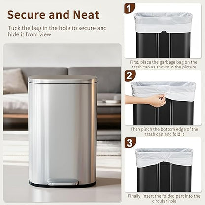 PayLessHere Trash Can with Lid, 13 Gallon (50L) Stainless Steel Kitchen & Office Recycling Bin with Foot Pedal Soft Close & Inner Bucket - Image 6