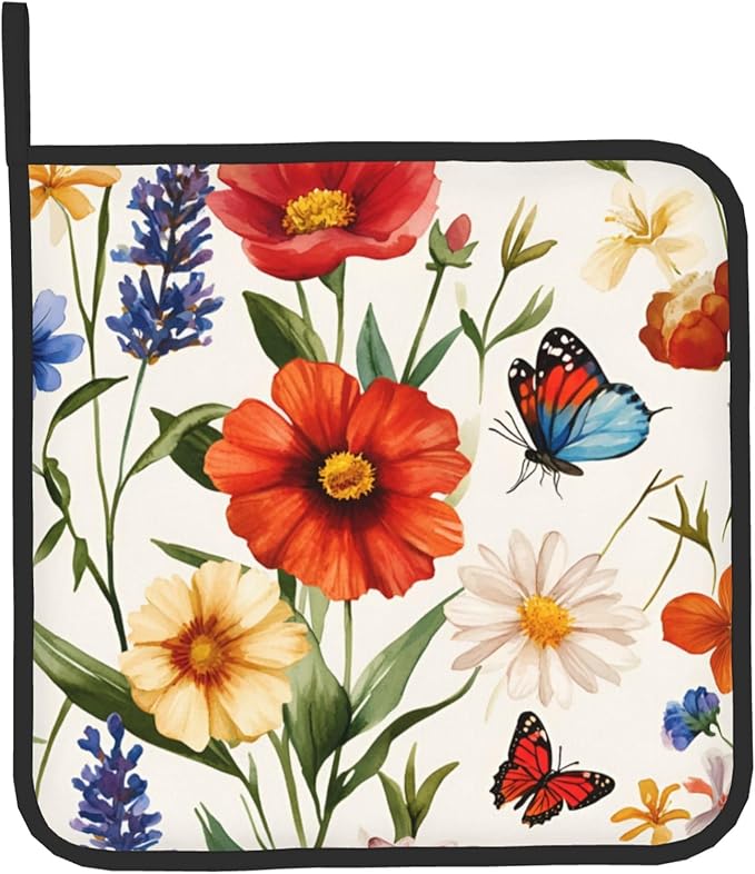 Cute Oven Mitts and Pot Holders Sets Poppy Daisy Flowers Kitchen Gloves Lavender Butterfly Hot Pads 2 Pieces Set Spring Summer Floral Kitchen Decor and Accessories - Image 5